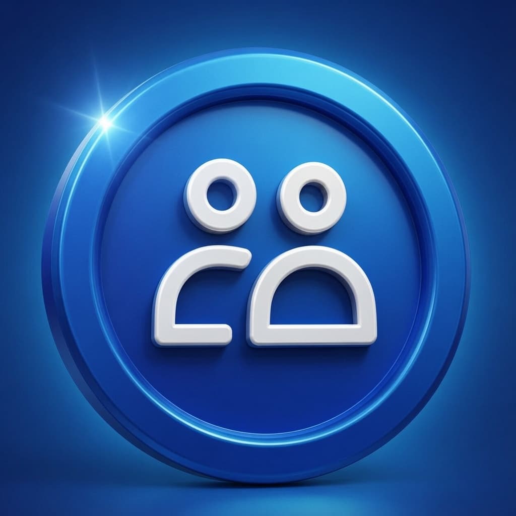 The $Community coin — two figures side by side on a glossy blue coin